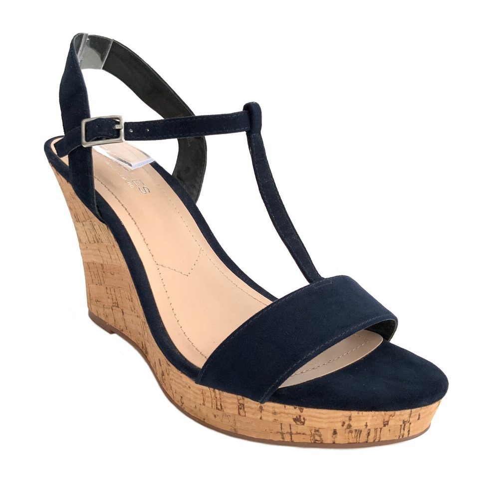 Charles By Charles David Fabric Wedge Sandals Navy 9.5